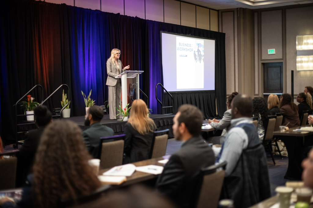 Harmony Vallejo speaking to a conference audience